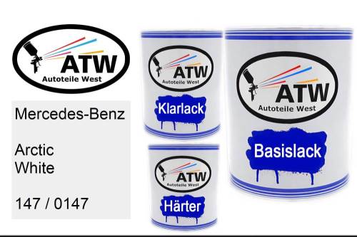 Mercedes-Benz, Arctic White, 147 / 0147: 1L Lackdose + 1L Klarlack + 500ml Härter - Set, von ATW Autoteile West.